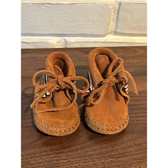 Minnetonka Moccasins Leather Braid Bootie - Brown - Infant Size 2 - Picture 3 of 6